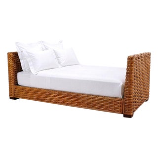 Ralph Lauren Style Organic Modern Woven Wicker Rattan Bed For Sale