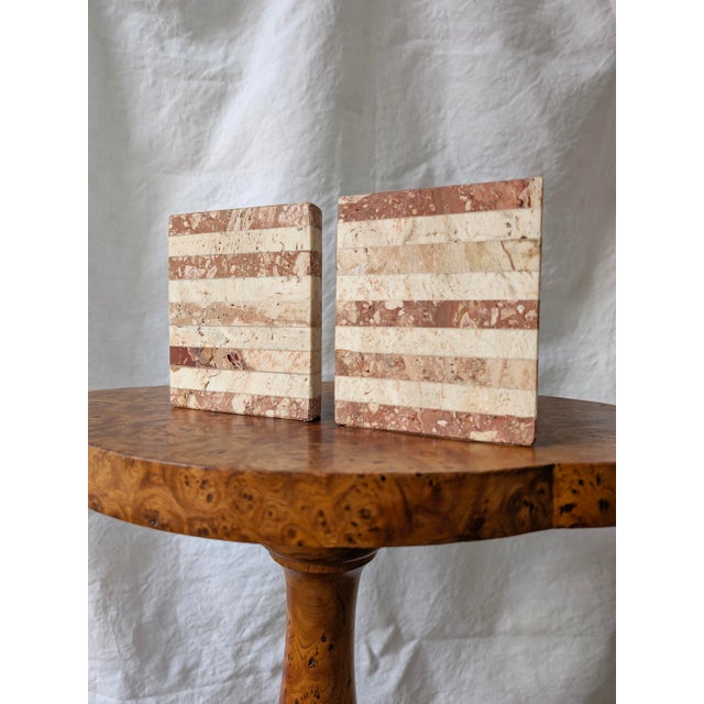 1970s Vintage Striped Travertine Demilune Bookends by Fratelli Mannelli, 1970s, Set of 2 For Sale - Image 5 of 13