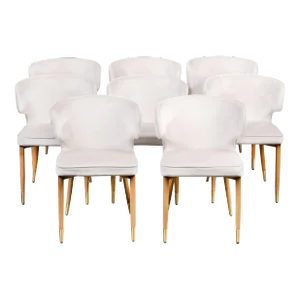 Contemporary Set of 8 Kayla Upholstered Dining Chairs in Ivory