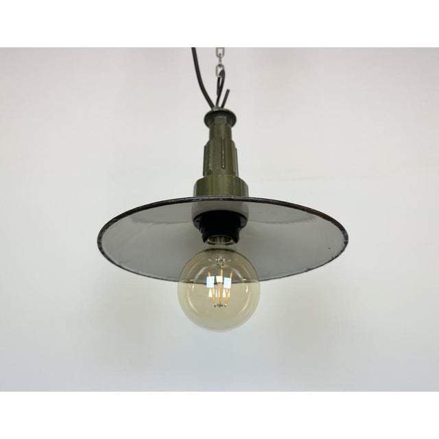 Industrial Blue Enamel Military Pendant Lamp with Cast Aluminium Top, 1960s For Sale - Image 6 of 16