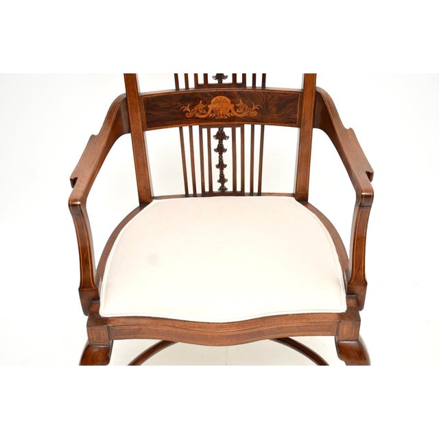 Brown Antique Edwardian Armchair in Satin Wood, 1900s For Sale - Image 8 of 11
