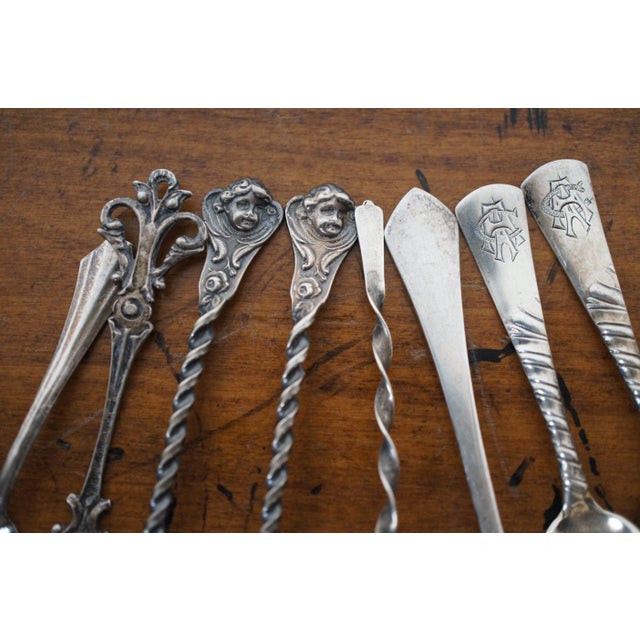 Metal Antique Assorted Twisted Sterling Silver Salt Mustard Spoons 25g- Set of 8 For Sale - Image 7 of 12