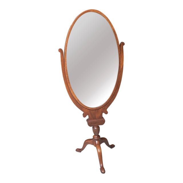 Vintage 1930s Standing Mirror With Mercury Beveled Glass and Wooden Marquetry For Sale