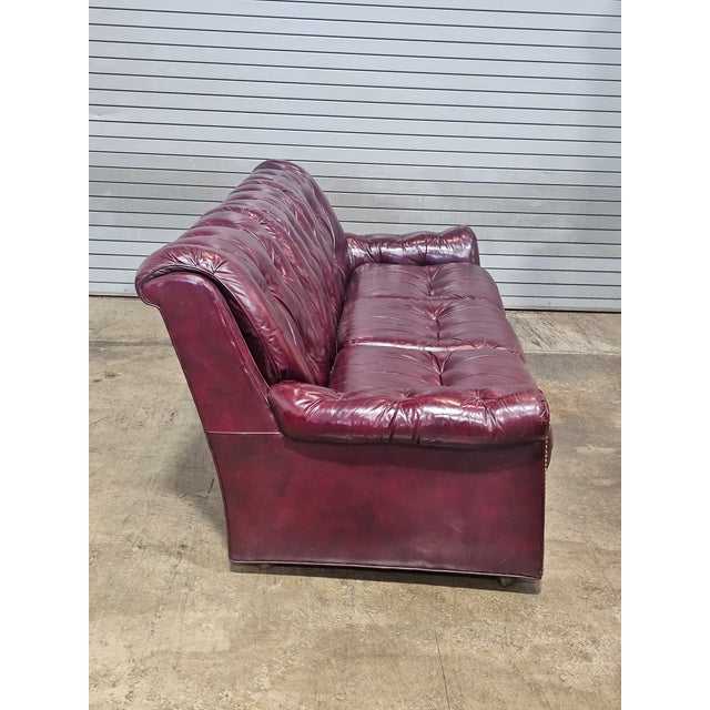 Red Late 20th Century Hancock & Moore Red Leather Sofa Nailhead Trim Three Cushions For Sale - Image 8 of 16