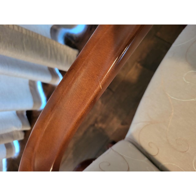 1980s Attributed to Ethan Allen Pair of Upholstered Armchairs Cream Swirls For Sale - Image 11 of 11