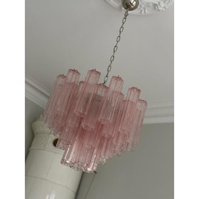 Pink Murano Chandelier with Tubular Prisms For Sale - Image 4 of 4