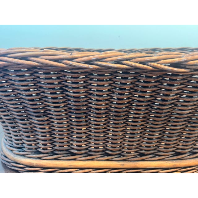 Vintage Woven Wicker Basket With Turned Wood Handles & Wood Slatted Base For Sale - Image 11 of 14