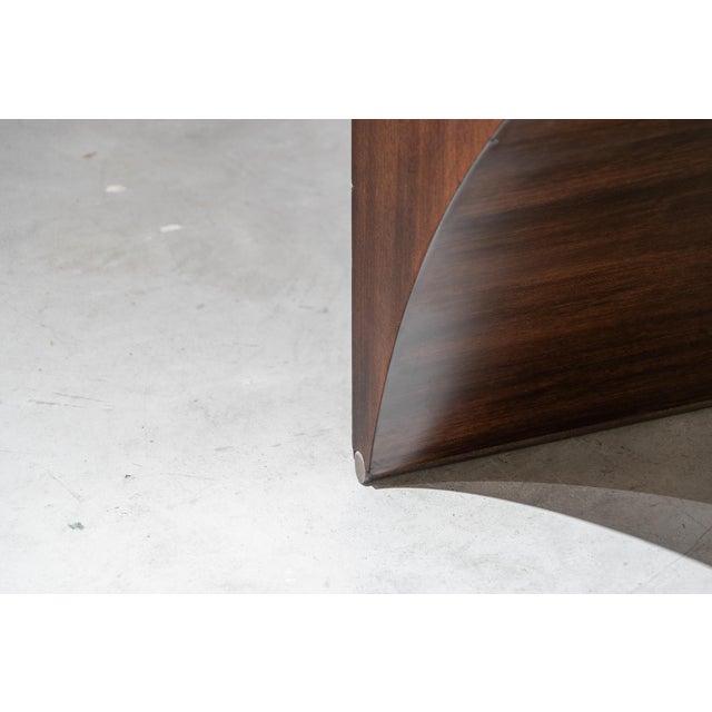 French Postmodern Dressing Table in Walnut Wood and Lilac Leather., 1980s For Sale - Image 15 of 16