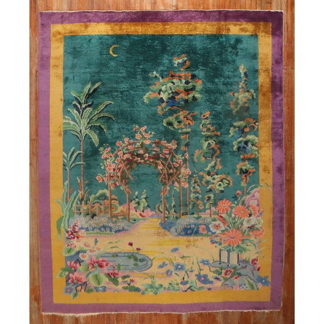 Mid 20th Century Antique Chinese Art Deco Carpet - 9' x 11'9" For Sale - Image 5 of 12