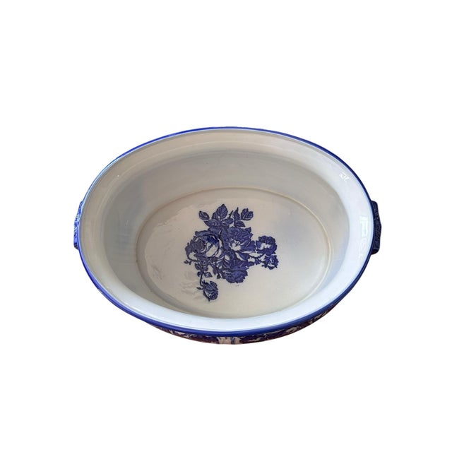 Ceramic Large 1940s Blakeney Ironstone Staffordshire English Blue and White Footbath For Sale - Image 7 of 12