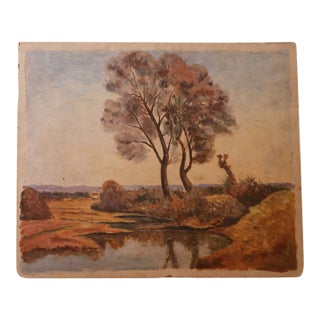 20th Century French Far Away Farmhouse Painting For Sale