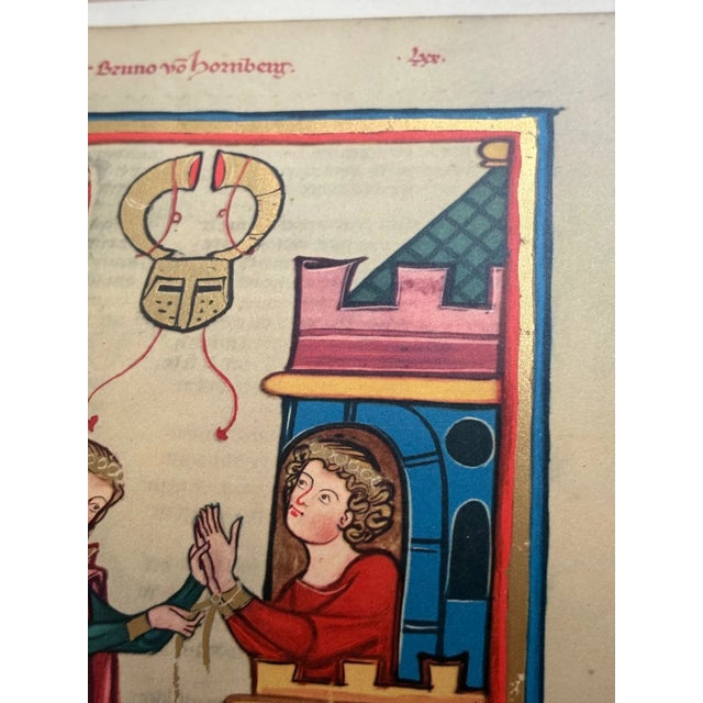 Gothic Vintage Print from the 14th c. Codex Manesse in 14x18 Mat: "Bruno Von Hornberg" For Sale - Image 3 of 3