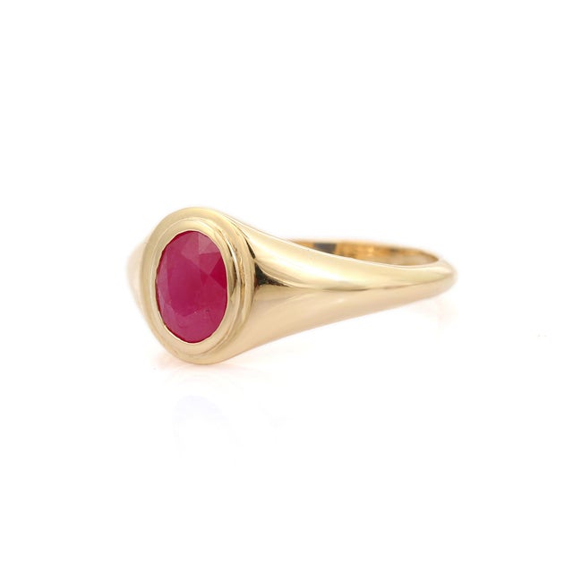 Not Yet Made - Made To Order 14k Gold Vintage Style Ruby Art Deco Signet Ring Size 6 For Sale - Image 5 of 12