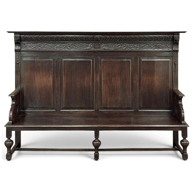 Traditional 19th Century English Renaissance Revival Oak Hall Bench For Sale - Image 3 of 17