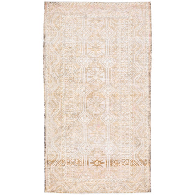 Beige 1960s Vintage Balouch Shabby Chic Beige Handmade Geometric Wool Rug For Sale - Image 8 of 8