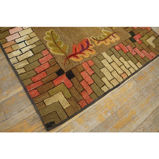 1890s Green Asparagus Foliate Antique American Hooked Rug 4' 3" X 5' 8" Handknotted Wool Carpet For Sale In New York - Image 6 of 6