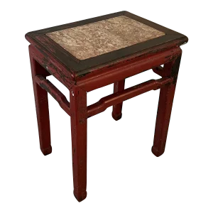 Antique 19th Century Chinese Hard Wood Small Table or Stool With Marble Insert