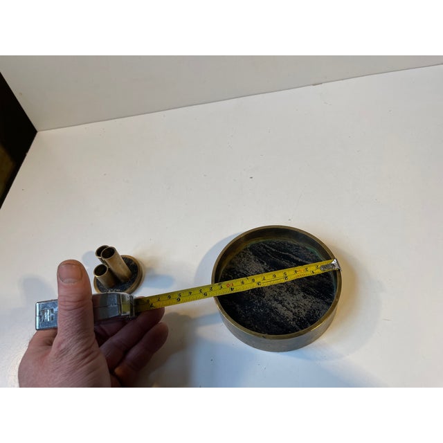 Mid-Century Natural Stone and Brass Pen Holder with Ashtray by Saulo Norway, 1960s, Set of 2 For Sale - Image 9 of 10