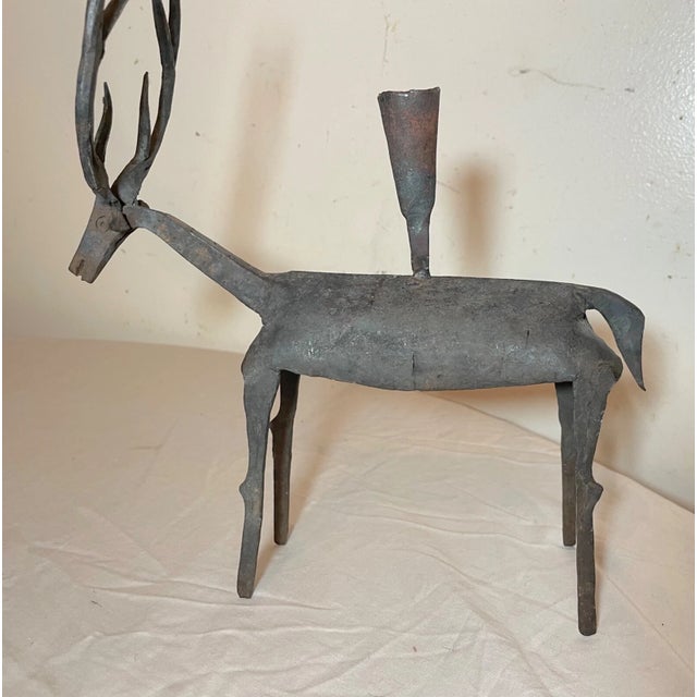 Metal Antique Handmade Wrought Iron Buck Deer Sculpture Candle Holder Statue Stand For Sale - Image 7 of 15