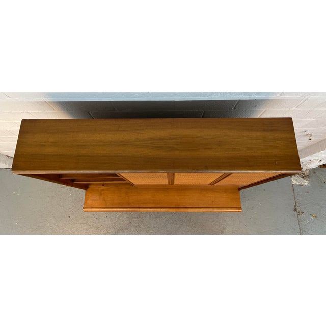 Brown Mid 20th Century Barney Flagg for Drexel Parallel Mid-Century Walnut and Cane Credenza and Hutch For Sale - Image 8 of 14