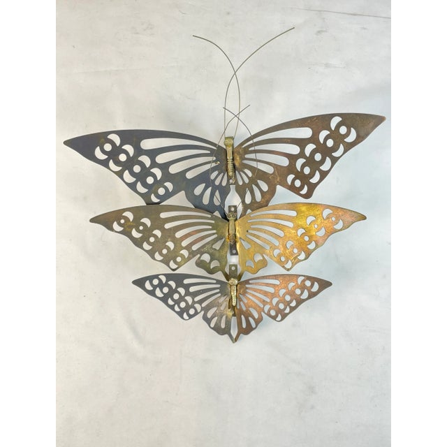 Vintage Set of 3 Brass Butterfly Wall Hangings For Sale - Image 9 of 13