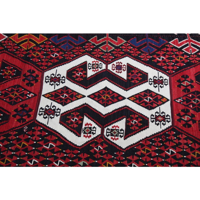 Red 1940s Authentic Tribal Handwoven Kilim for Floor – Family Made Stitched Together - 6' 5'' X 13' 11'' For Sale - Image 8 of 14