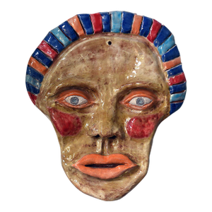 Mid 20th Century Vibrant Wall Ceramic Face Mask Art Sculpture