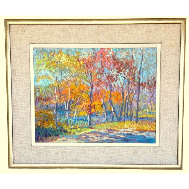 Mid-Century Modern 1990s ''Fall Memory of Cape Cod" Oil on Canvas by Cape Cod Artist M. Zena Lesser For Sale - Image 3 of 6