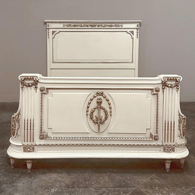Antique Italian Neoclassical Painted Queen Bed For Sale - Image 9 of 18