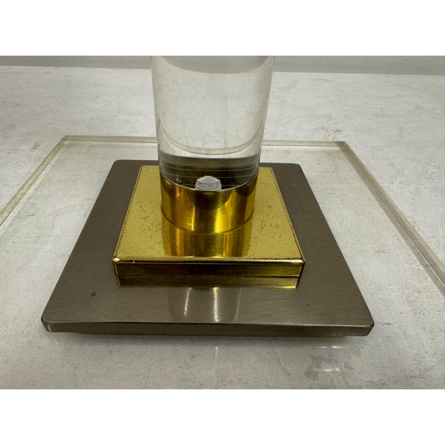 Metal Vintage Metal and Brass Pedestal in Acrylic, 1980s For Sale - Image 7 of 10