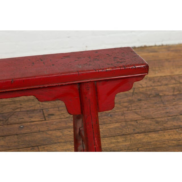 Vintage Red Lacquered Bench with A-Form Base For Sale - Image 11 of 12