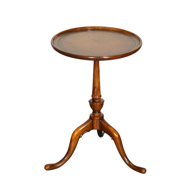 Vintage Theodore Alexander Brown Leather Top Side End Wine Table For Sale