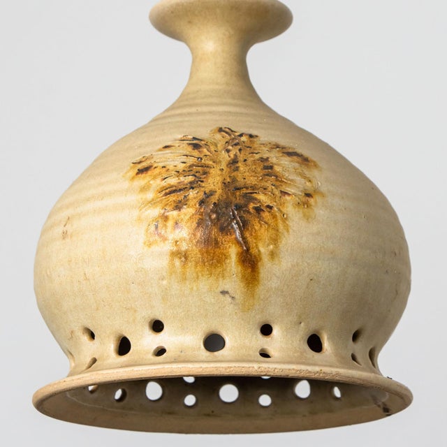 Round Brown Terra Ceramic Pendant Light, Denmark, 1970s For Sale - Image 9 of 15
