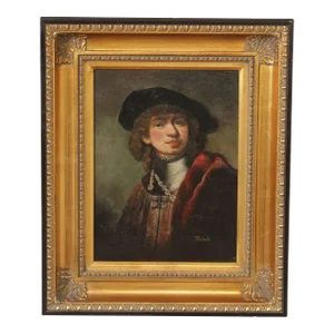 Early 21st Century Self Portrait Oil Painting After Rembrandt, Signed 'Nichlos'