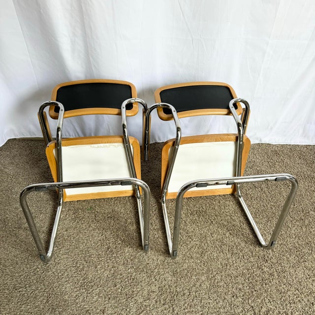 Chrome Italian Mid Century Modern Black Vinyl and Chrome Cantilever Chairs - Set of 4 For Sale - Image 8 of 10