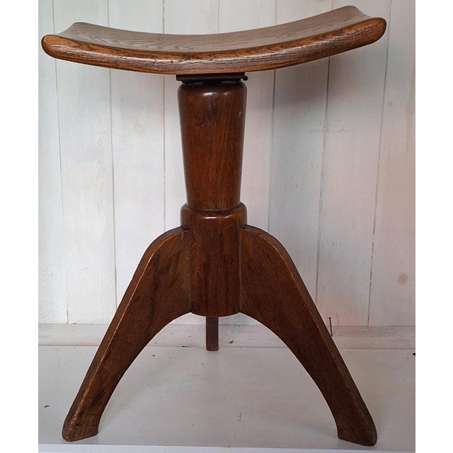 Antique Art Nouveau Height-Adjustable Stool in Oak, 1910s For Sale - Image 5 of 5