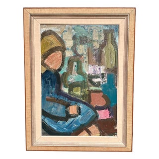 Gösta Falck, Figure and Bottle, 1960s, Oil on Canvas, Framed For Sale