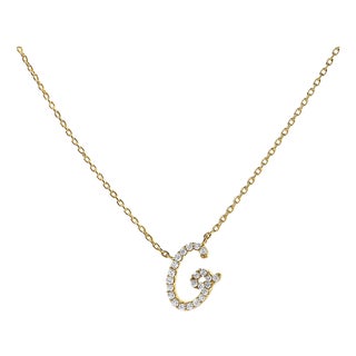 10K Yellow Gold Diamond Accent "G" Initial Script Style Pendant Necklace For Sale