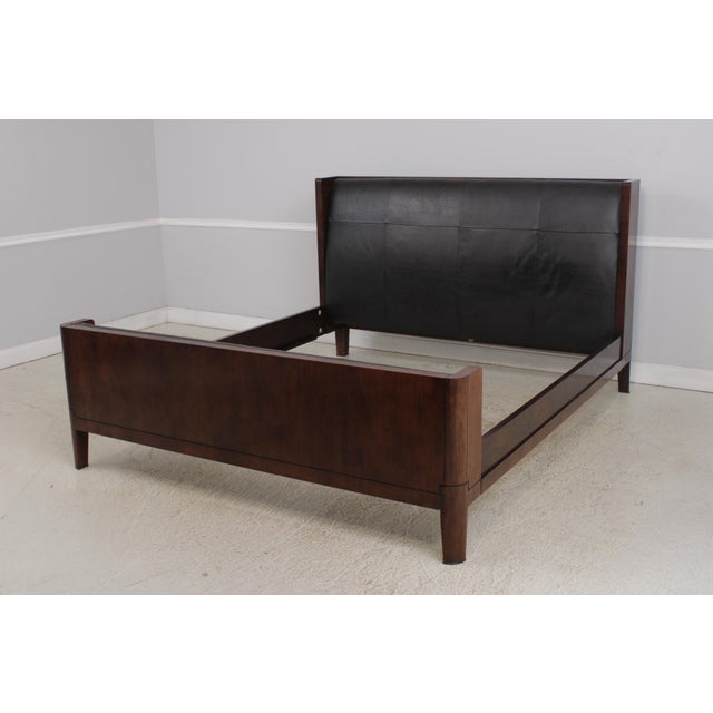 Mid-Century Modern Baker Leather Mahogany Mid Century Modern King Size Bed For Sale - Image 3 of 16