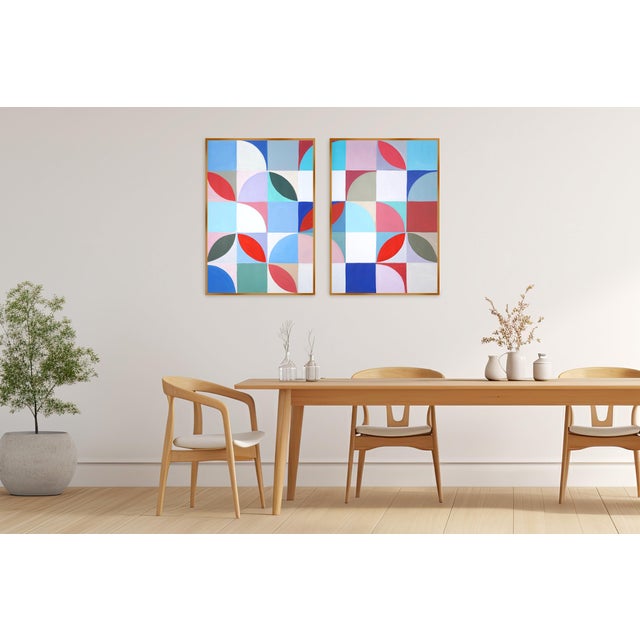 2020s 2026, Bauhaus Diptych Mosaic of Palm Springs Murals, Pastel Palette Painting, Acrylic on Watercolor Paper by Natalia Roman For Sale - Image 5 of 10