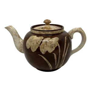 1930s Sudlow's Burslem English Brown Spongeware Flower Teapot
