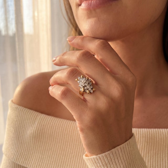 Late 20th Century 14k Two Tone Natural Diamond Waterfall Ring, Size 6.5 For Sale - Image 4 of 4