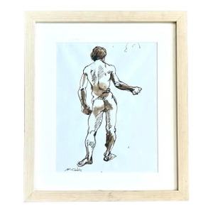 Vintage Boho Nude Male Figure Drawing