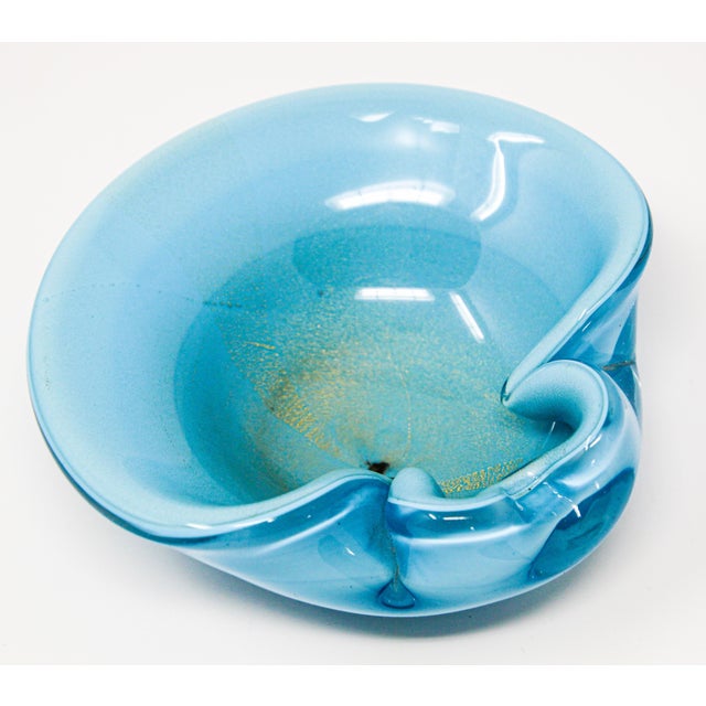 Alfredo Barbini Murano Handblown Art Glass Turquoise Ashtray