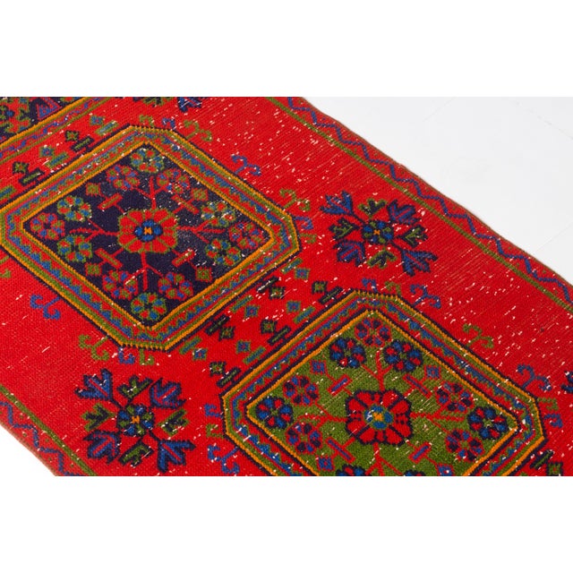 Red Vintage Turkish Tribal Runner Rug For Sale - Image 8 of 10