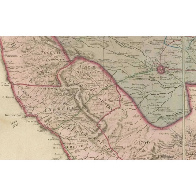 Textile Large Decorative Colonial-Era Map of South India Peninsula of India, 1800 For Sale - Image 7 of 13
