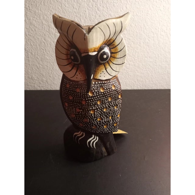 Contemporary 1980s Handcarved Wood Owl Figurine From Indonesia For Sale - Image 3 of 4