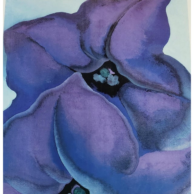 Georgia O'Keeffe Vintage 1989 Georgia O’Keeffe Purple Petunias Newark Art Museum Offset Lithograph Poster For Sale - Image 4 of 7