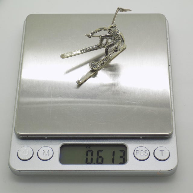 Vintage Italian Handmade Genuine Silver Slalom Skier Figurine, 1970s For Sale - Image 12 of 14