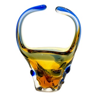 Art Glass Basket by Frantisek Zemek for Sklarna Mstisov, 1960s For Sale